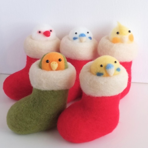 クリスマスブーツとインコ【受注制作】 羊毛フェルト ninjin 通販