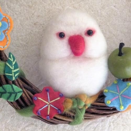 フラワーリース&羊毛フェルト文鳥さん フラワーリース&羊毛フェルト文鳥さん