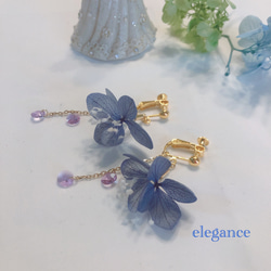 ロイヤルブルーの紫陽花イヤリング 3枚目の画像