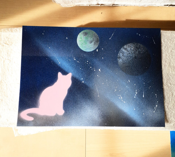 見上げる天の川　スプレーで描く猫の哀愁 1枚目の画像