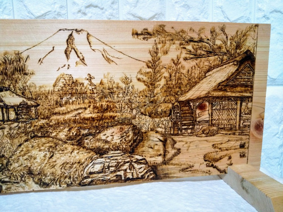 焼絵　日本風景　富士山　忍野 3枚目の画像