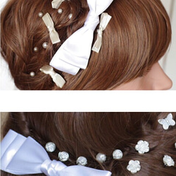 白 サテン リボン クリップ バレッタ ウェディング 髪飾り ヘアアクセサリー ブルーボビン 4枚目の画像