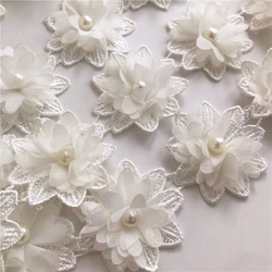 花リボン　3D花　ホワイト　215番　100cm*5cm 1枚目の画像