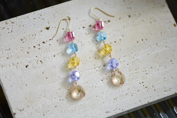 JMO design crystal rainbow color earring birthday gift for g 3枚目の画像