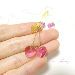 再販SWAROVSKI♡ハートチェリーピアス♡ピンク 2枚目の画像