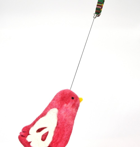 ハンドメイドフエルト　小鳥キーケース　ピンク 4枚目の画像