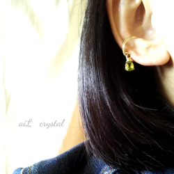 [14kgf] 寶石橄欖石耳夾，一隻耳朵，一種尺寸最適合，繞線 第6張的照片