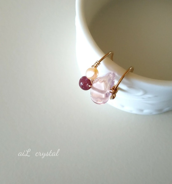 【14kgf】櫻花玫瑰石英淡水珍珠鱗片耳套右耳/左耳均碼 第3張的照片