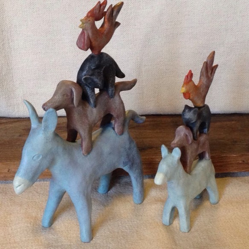 ブレーメンの音楽隊 木製動物 置物 郷土玩具 ドイツ木工芸品