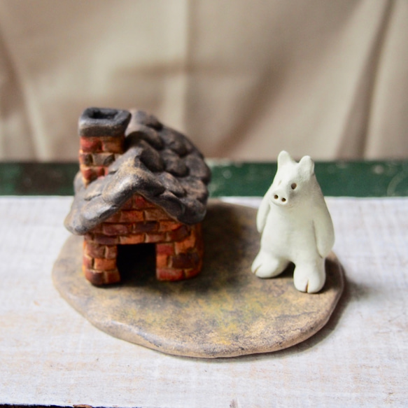 新品 大人気商品  三匹のこぶた（レンガの家こぶた） 粘土屋きのとり その他置物 人形