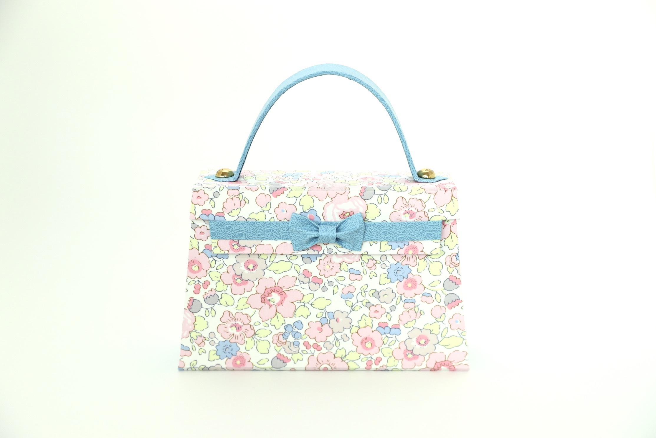 ケリー風バッグ型ヘアピンbox(ピンク&ブルーベッツィ)