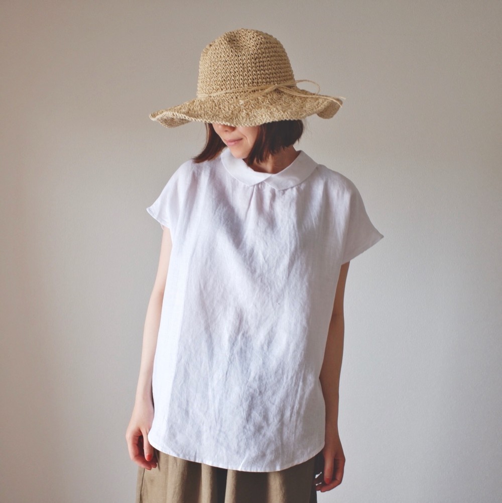 冷感 大人可愛い ナチュラル リネン 麻 トップス ブラウス 袖あり ボタン ホワイト 春 夏 T103 W