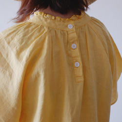 【this_】大人可愛い 袖あり ブラウス シンプル ギャザー リネン 春 夏 半袖 麻 黄色 T120 YL 3枚目の画像
