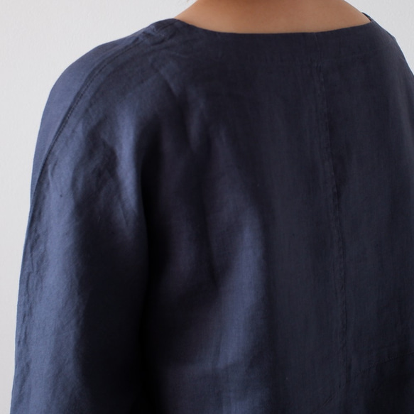 シンプル リネン 長袖 ブラウス 大人かわいい 秋 ナチュラル 麻 体型カバー 袖あり ネイビー T161-F-NV 3枚目の画像