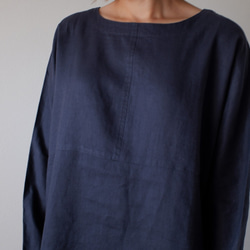 シンプル リネン 長袖 ブラウス 大人かわいい 秋 ナチュラル 麻 体型カバー 袖あり ネイビー T161-F-NV 8枚目の画像