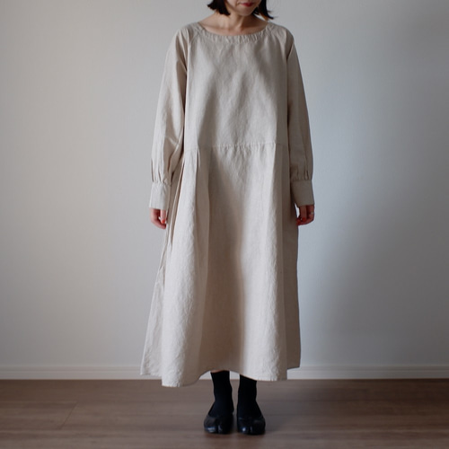 this_】大人可愛いシンプル 長袖 袖あり 麻 リネン ワンピース