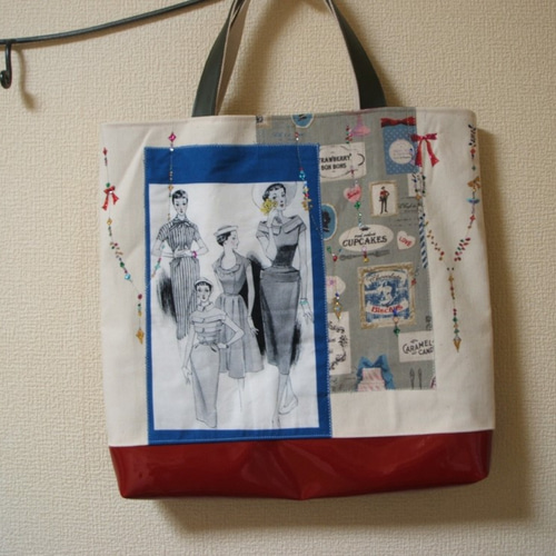 中原淳一♥トートバッグ♥ハンドメイド 中原淳一♥トートバッグ♥ハンドメイド 中原淳也デザイン柄 手作り大型