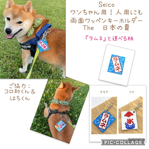 　✨新作✨【送料無料】犬用　The日本の夏　ラムネ①選べる組み合わせ　首輪　揺れるワッペン　キーホルダー　ハーネス 1枚目の画像