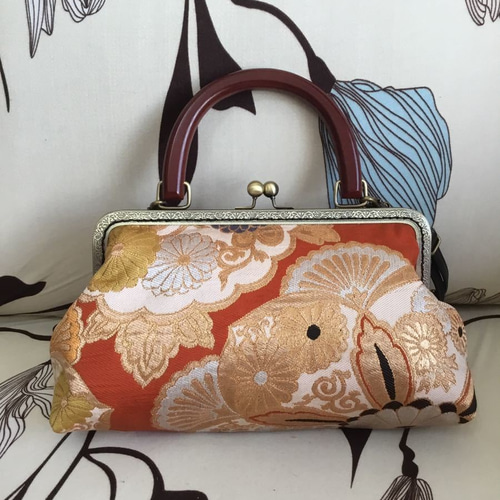ジャガード生地花柄♥がま口バッグ♥ハンドメイド 花柄がま口バッグ✿handmade （ジャガード生地花柄♥がま口
