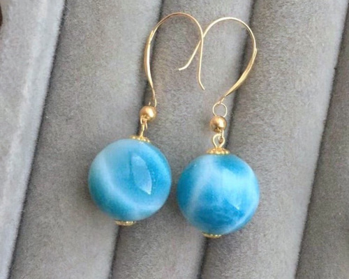 天然無処理　ラリマー 丸玉ピアス k18 No777 天然無処理 ラリマー 丸玉 ピアス ピアス（フック・チェーン