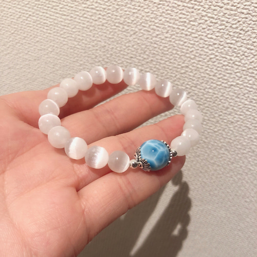 天然無処理 セレナイトandラリマー のデザインブレスレット  