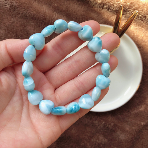 天然無処理 ラリマー 可愛い♡ ブレスレット 両面ふっくら 12mm  