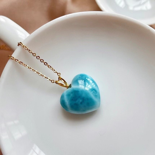 天然無処理 ラリマー ハート♡ペンダントトップ k18 ネックレス  