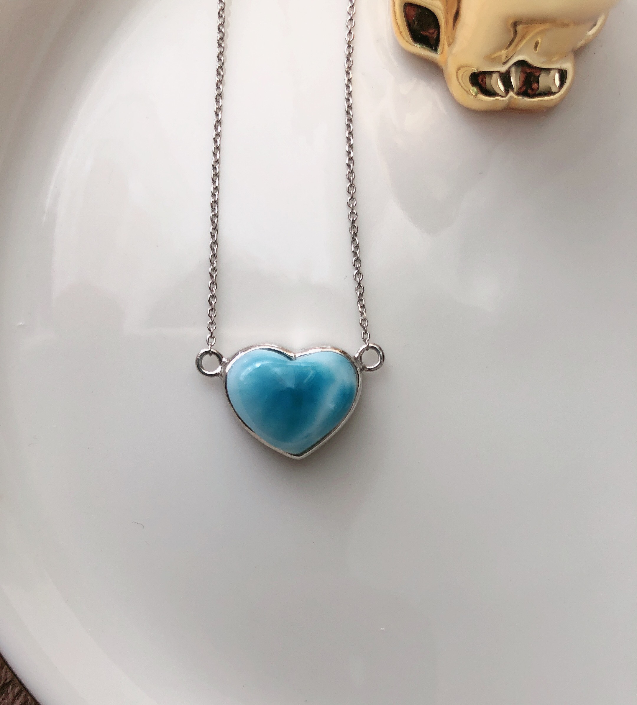 天然無処理　ラリマー ♡ハート　ネックレス　 s925 ③