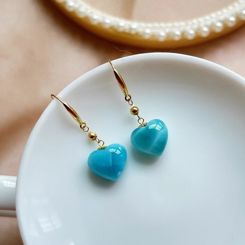 天然無処理 ラリマー ♡ハート ピアス k18 ② ピアス（フック  