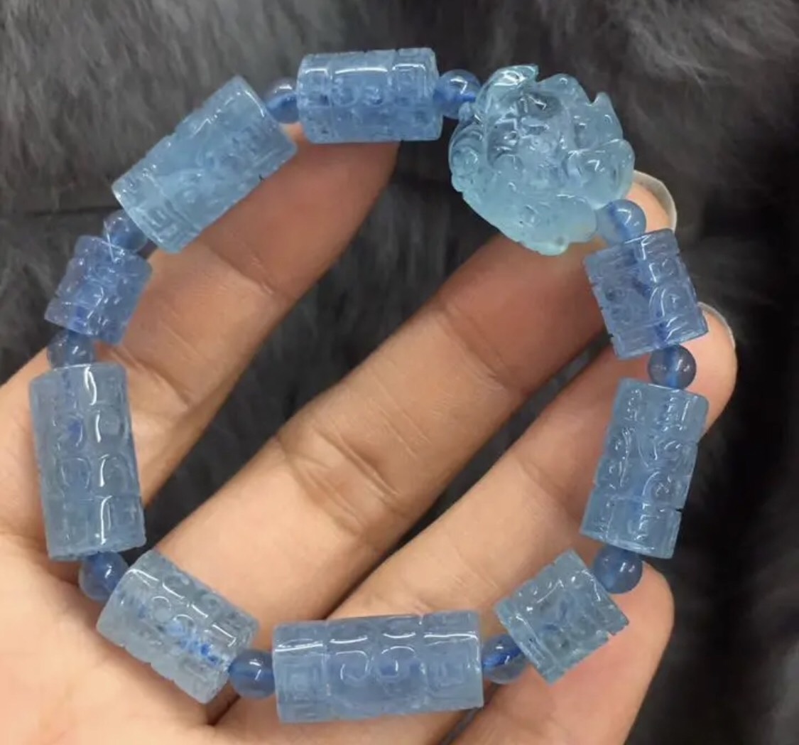 天然 アクアマリン お花付き マニ車 ブレスレット