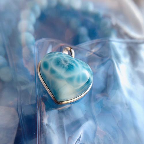 天然 ラリマー ハート型 ペンダントトップ ネックレス・ペンダント