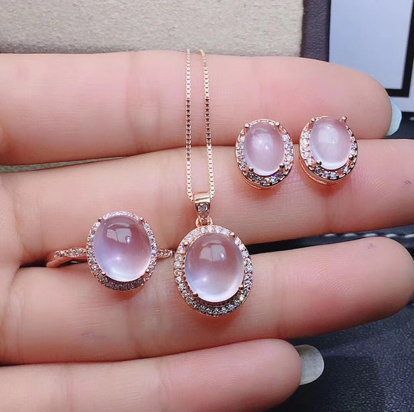 ローズクオーツ ネックレス&ピアス&リング 3点セット ネックレス 