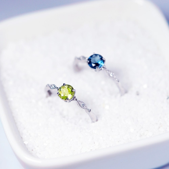 高品質-藍托帕石-橄欖石5mm-戒指-可調式-8月11月誕生石-生日禮物 第2張的照片