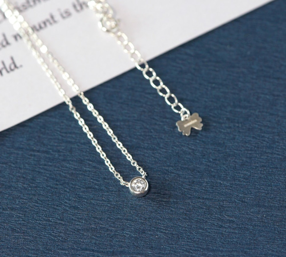 單鑽鋯石-純銀素銀頸鍊-短項鍊-項鏈-生日禮物 第2張的照片
