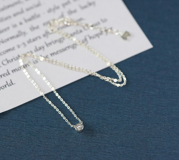 單鑽鋯石-純銀素銀頸鍊-短項鍊-項鏈-生日禮物 第3張的照片