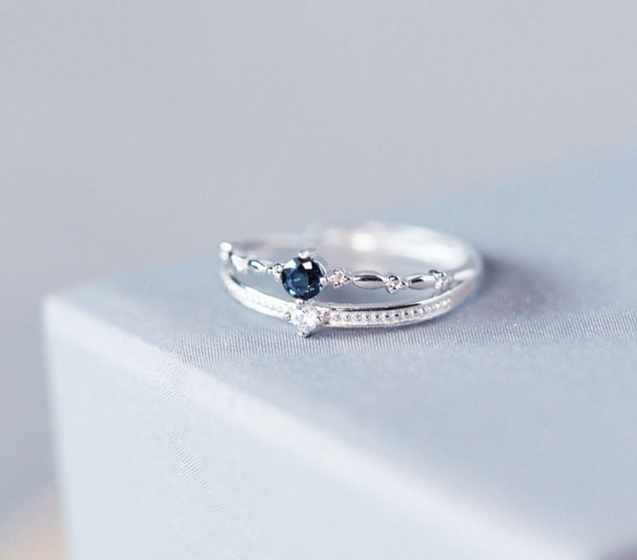 雙層藍寶石3mm純銀戒指-可調式-九月誕生石 第2張的照片