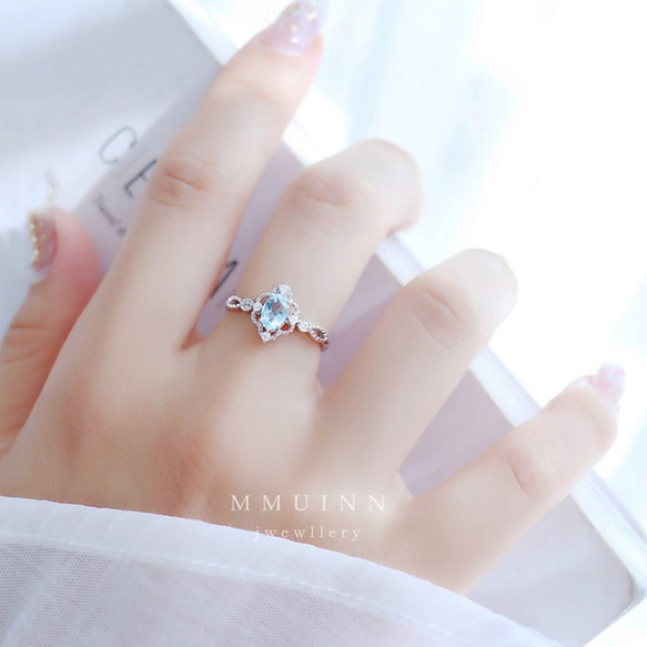 頂級海藍寶戒指-可調式FreeSize-天然石寶石純銀戒指-3月誕生石AQUAMARINE 第3張的照片