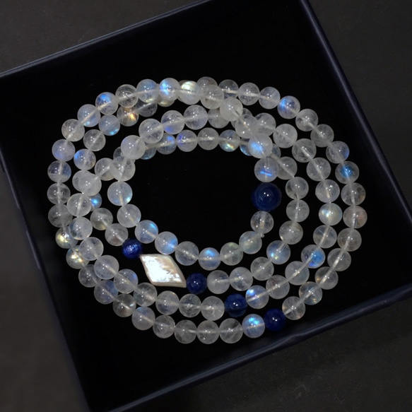 5A藍月光石-藍晶石-108顆念珠佛珠水晶手鍊~Moonston 第8張的照片