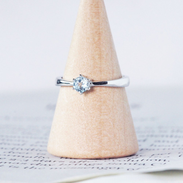 頂級淡色海藍寶戒指-純銀鍍白金-簡約可調式-3月誕生石AQUAMARINE 第1張的照片
