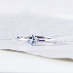 頂級淡色海藍寶戒指-純銀鍍白金-簡約可調式-3月誕生石AQUAMARINE 第2張的照片