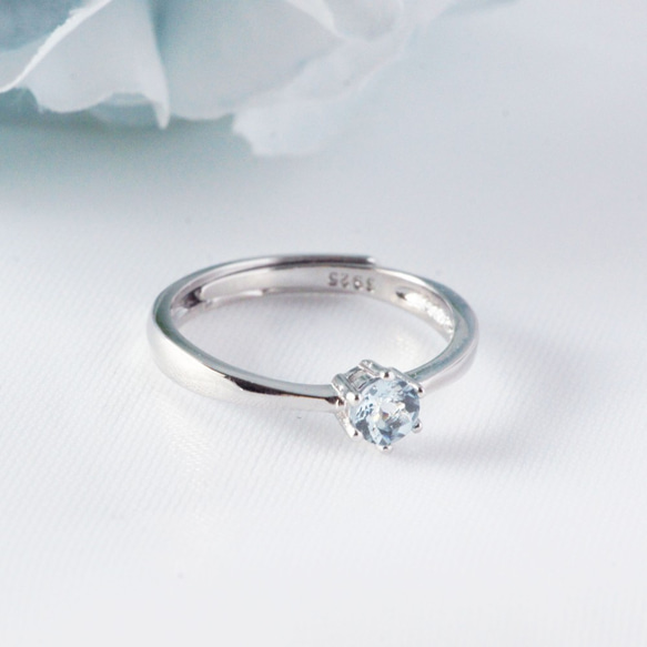 頂級淡色海藍寶戒指-純銀鍍白金-簡約可調式-3月誕生石AQUAMARINE 第3張的照片