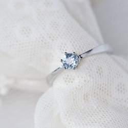 頂級淡色海藍寶戒指-純銀鍍白金-簡約可調式-3月誕生石AQUAMARINE 第4張的照片