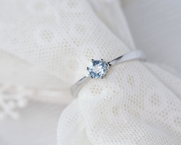 頂級淡色海藍寶戒指-純銀鍍白金-簡約可調式-3月誕生石AQUAMARINE 第4張的照片