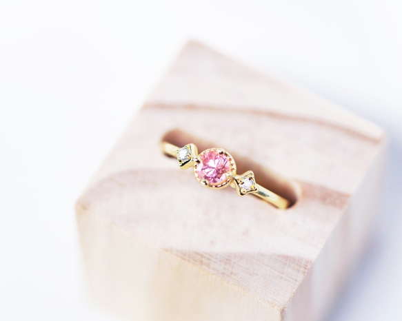 粉紅色碧璽-純銀鍍14K金戒指-可調式-10月誕生石-Tourmaline 第1張的照片