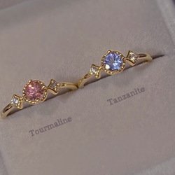 粉紅色碧璽-純銀鍍14K金戒指-可調式-10月誕生石-Tourmaline 第3張的照片
