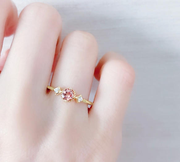 粉紅色碧璽-純銀鍍14K金戒指-可調式-10月誕生石-Tourmaline 第4張的照片