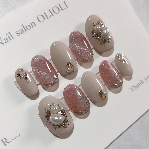 ネイルチップ　ニュアンスネイル　マグネット　ブライダルネイル　結婚式ネイル No.76】マグネットネイル ニュアンス パール 結婚式 ウエディング