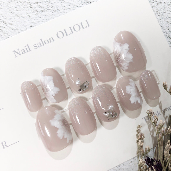 【No.78】結婚式　上品　花　ラメグラデ　オフィス　スワロフスキー  ニュアンス　大人可愛い　ウエディング　グレージュ 3枚目の画像
