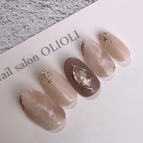 No.83】ニュアンス 大理石 天然石 結婚式 上品 ミラーネイル 大人  