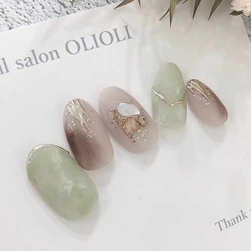 No.87】ニュアンス 上品 ミラーネイル 大理石風 天然石風 大人かわいい  